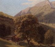 unknow artist A mountainous landscape with a maid before a chalet in a valley oil painting artist